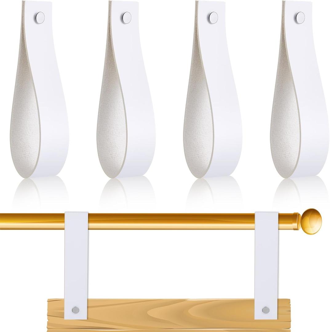 4 Pcs Faux Leather Sign Straps for Hanging Sign Faux Leather Curtain Rod Holder Straps Hanger for Engagement Wedding Welcome Event Display Seating Chart Ceremony Frame(White)
