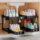 Under Sink Organizer, Under Kitchen Sink Organizer, 2 Pack Bathroom Cabinet Organizers and Storage, 2 Tier Pull-Out Multi-Purpose Storage Organizers for Bathroom Kitchen Cabinet, Black (Single Sliding)