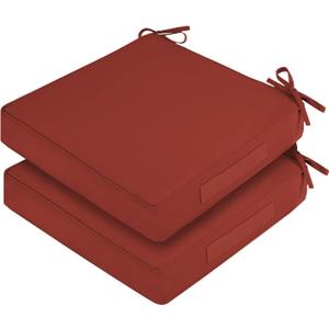 Waterproof Outdoor Chair Cushions Set of 2, Square Outdoor Seat Cushions with Ties and Removable Covers, 19 x 19 Outdoor Cushions for Patio Furniture with Portable Handle(Rust)