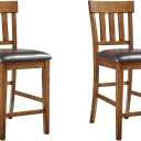 Signature Design by Ashley Counter Height Bar Stool, Set of 2, Slat Back, Medium Brown