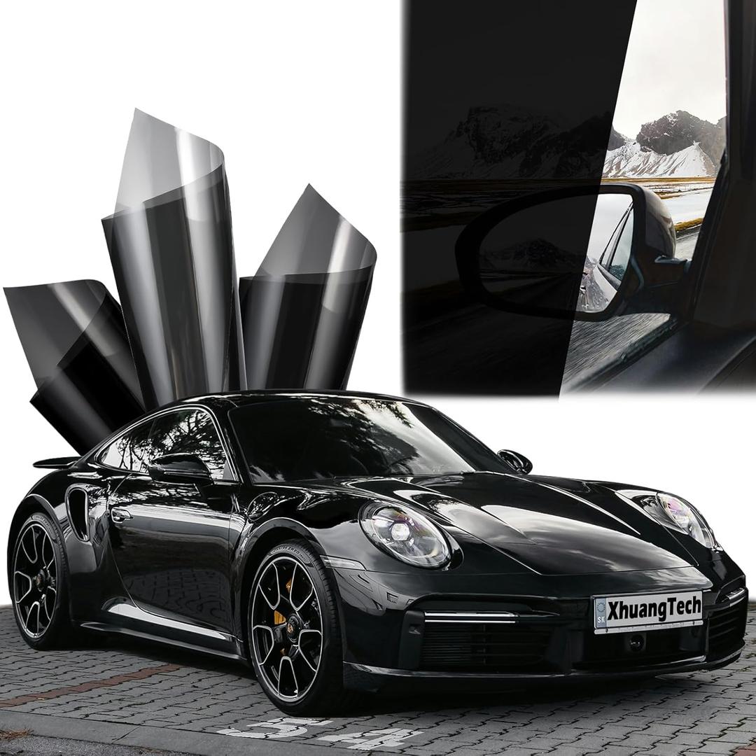 XhuangTech Window Tint Car 5% VLT, 35" in x 15' Ft Ceramic Tint Film for Car Windows, Heat Blocking, UV/IR & Glare Protection, Blackout Privacy, Scratch Resistance