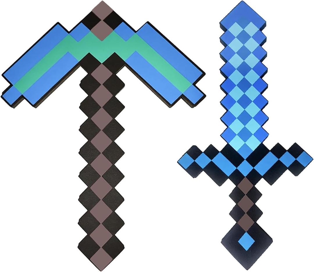 Foam Sword and Pickaxe Set Kids Role Play Toys for Halloween, Cosplay Video Game Parties