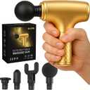 GLDN Mini Massage Gun with Luxurious Gold Finish, High Intensity Deep Tissue Percussion Massager for Back, Neck, & Body Pain, Electric Massager with 4 Massage Heads, Pain Relief Gifts for Men & Women