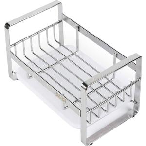 Kitchen Sink Caddy, 304 Stainless Steel Sponge Holder for Sink Organiser, Dish Storage Accessories with Removable Drain Tray (not Including Dispenser and Cleaning Brush)
