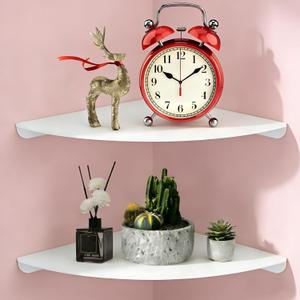 Small Floating Corner Shelves Metal Corner Wall Mounted Shelf Curved Corner Hanging Shelving for Bathroom, Kitchen, Living Room, Office, Bedroom & Dorm (White 2 Pcs)