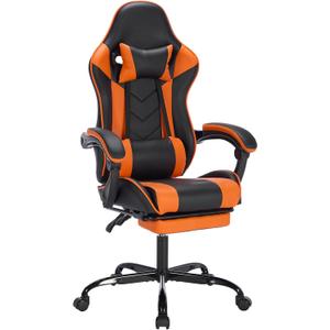 Ergonomic Gaming Computer Chair, Gamer Chairs Recliner for Adults with Foot Rest, Big and Tall Back, Adjustable Height, Black & Orange