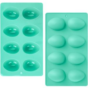 2Pcs 8-Cavity Silicone Easter Egg Molds, Egg Shaped Cake Pop Mold, Baking Supplies for Making Chocolate Jello Candy (Green)