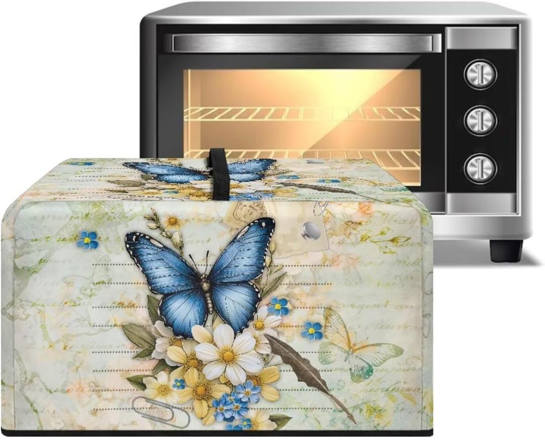 Microwave Oven Dust Cover, Stain-Resistant Kitchen Electrical Appliance Cover Countertop Ovens Decorations, S, 18.25 x 14.5 x 11 Inches, Butterfly Flower Retro Letter Print
