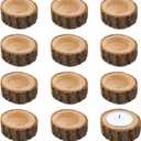 12PCS Wooden Votive Tealight Holder, Rustic Wooden Candle Holder for Wedding Party, Birthday, Holiday Decoration