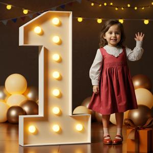 Marquee Numbers 4 Feet Tall Large Light Up Numbers 1st 16th 21st Wild One Birthday Decorations Big Yellow Light Outdoor Anniversary Decorations Balloon Arch Kit Party Backdrop 1