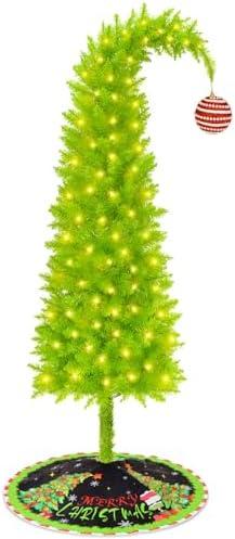 Christmas Tree 6FT, Whimsical Bendable Artificial Tree, Lime Green Design with Tree Skirt & Red Ball Ornament, Christmas Decorations Indoors and Outdoors