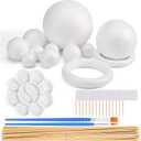 47PCS Solar System Model Foam Ball Kit Includes 10 Sizes Polystyrene Spheres Balls, Bamboo Sticks, Blank Toothpick Flags, Brushes, Paint Tray Palette for School Science Projects