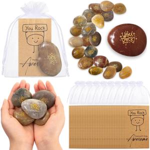 Roowest 20 Sets Inspirational You Rock Gifts Employee Appreciation Gift Engraved Inspirational Rocks Gift Faith Stones Cards Organza Bag for Staff Volunteer Coworker Teacher Nurse