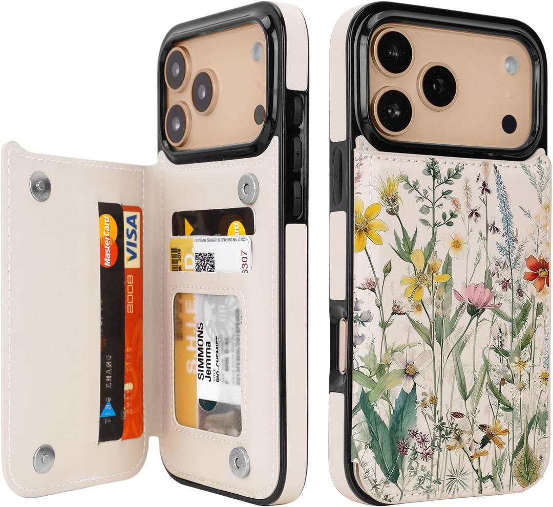 uCOLOR for iPhone 17 Pro Max Wallet Case with Card Holder Desert Flowers | PU Leather RFID Blocking for Women Men Magnetic Clasp Kickstand 6.9"