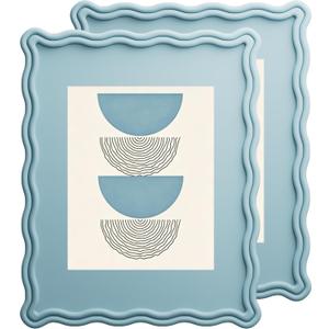 IRahmen 11x14 Wavy Picture Frame Set of 2 - Scalloped Frame Display Picture 8x10 with Mat or 11 x 14 Without Mat, Blue Photo Frame with Tempered Glass for Wall Mount