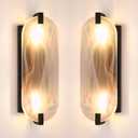 2 Pack 2 Light Oval Red Frosted Glass Bathroom Wall Sconce Modern Concise Style Wall Light Fixture,Black Finish for Bedroom Hallway Bedside