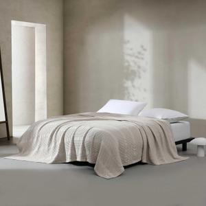 Calvin Klein - Queen Blanket, Soft Cotton Waffle Weave Bedding, Medium Weight Bed Blanket, Light Beige, Queen 