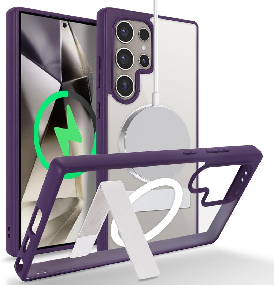 Cavor for Samsung Galaxy S24 Ultra Case,Compatible with Magsafe,Kickstand, Magnetic for Samsung S24 Ultra Phone Case, Full-Body Shockproof Slim Case for Women Men-Purple