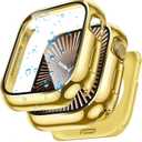 Goton AntiCrack Metal Case for Apple Watch Series 11/10 42mm Screen Protector, HD Tempered Glass, Daily Water-Resistant Alloy Bumper with Ceramic-Style Back Cover for iWatch 42 mm (Gold)