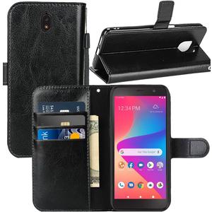 Cellular Phone Case for BLU View 2 / B130DL, PU Leather Wallet with Card Slots, Shockproof Protective Flip Cover, Black
