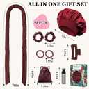 Gwabee No Heat Overnight Hair Curlers - 70" Soft Ribbon Curl Wrap with 9 Curling Rods, Headband for Long Hair Rollers - Burgundy