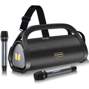 Monster Adventurer Max Bluetooth Speaker with Two Wireless Microphones, IPX7 Waterproof Outdoor Speaker with 100W Powerful Stereo Sound, Portable for Home, Party, Camping, Gold