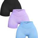 OQQ Women's 3 Piece Yoga Shorts Ribbed Seamless Workout High Waist Cross Over Athletic Leggings, S