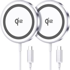 for Mag-Safe Charger 2 Pack,Qi2 Certified 15W Magnetic Wireless Charger Fast Charging Pad for iPhone 17 16 15 14 13 12&Airpods Pro 4 3 2&Samsung Galaxy S25&Pixel 10 Series,Strong Magnet,Ultra-Thin (White)