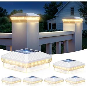 6 Pack 4x4 Solar Post Cap Lights Outdoor, 40 LEDs Fence Post Solar Lights Outdoor with 3 Modes, 30 Lumens Waterproof Deck Fence Post Lights Solar Powered for 4x4 3.5x3.5 Vinyl Wooden Posts
