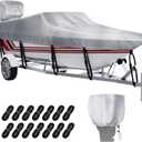 Heavy Duty 100% Waterproof Boat Cover - Fits V-Hull Boats 12-14 ft, Beam Width up to 68"