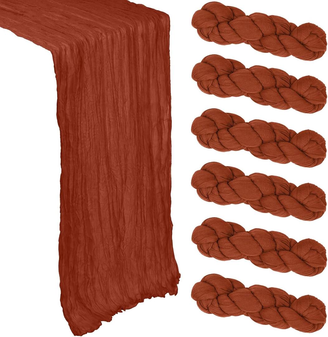 6 Pack Terracotta Cheesecloth Table Runner 10Ft Gauze Burnt Orange Cheese Cloth Table Runner 35x120 Inch Boho Rustic for Party Decor Baby Shower Wedding Holiday Decorations