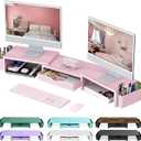 gianotter Dual Monitor Stand Riser, Desk Organizer With Drawer and 2 Pen Holders,Desk Organizers and Accessories, Pink Office Supplies (Pink)