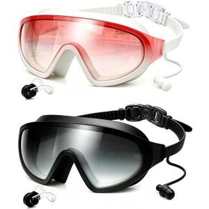 Swim Goggles 2 Pack, Wide View Anti Fog&UV Swimming Goggles for Audlt, No Leak Pool Beach Essentials for Men Women