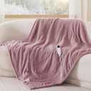 Bedsure Heated Blanket Throw Blanket - Fast Heating Electric Blanket, Soft Flannel Throw with 6 Time Settings(Up to 10H), 6 Heating Settings, Warm Gifts for Grandma & Grandpa & Seniors (50"x60", Pink)