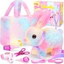 NINAOR Plush Interactive Bunny Toys for Kids with Tote Bags,Stuffed Robot Pet Rabbit with Leash Hopping Wiggle Ears Pretend Play,Realistic Cute Fidget Toys for Toddler Stocking Stuffers Birthday Gifts, Rabbit