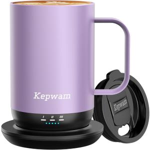 Kepwam Self-Heating Coffee Mug T1, 16oz Rechargeable Heated Coffee Mug, Smart Coffee Warmer Mug with App-Controlled,Advanced Temperature-Controlled Heating Coffee Gifts for Women Men Coffee Lover (Lilac Violet)