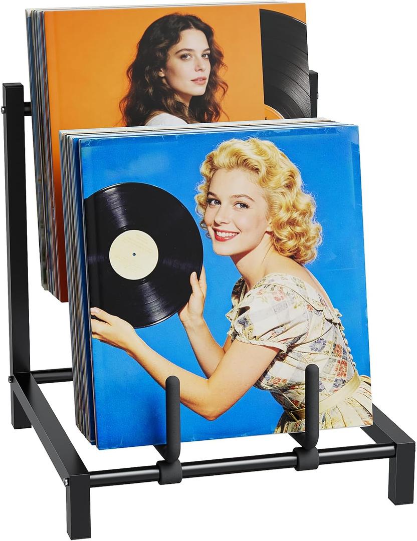 Vinyl Record Storage Stand, 2 Tier Black Thick Steel Rack, Solid Record Holder Display Shelf, Durable Modern Album Storage for Home Decor, Gift for Music Lovers