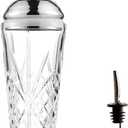 Glass Cocktail Shaker, 18.5oz Cutting Design Glass - Exquisite Martini Shaker for Elevated Mixology. Perfect for Crafting Artisan Cocktails, Martinis (Set of 1xShaker & 1xSilver Pourer)