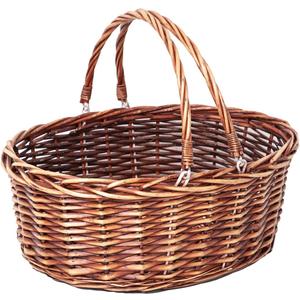 JJSQ Wicker Picnic Basket with Folding Handles Wicker Hand Woven Baskets for Storage, Garden Harvest, Easter, Empty Gift Basket, Brown, Large 17" x 13" x 7"