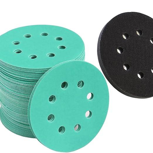 90 PCS Sanding Discs with a Orbital Sander Pad, 5 Inch 8 Hole Hook and Loop Sandpaper, 60 80 120 180 320 400 Grit Sand Paper Assortment for Wood Furniture