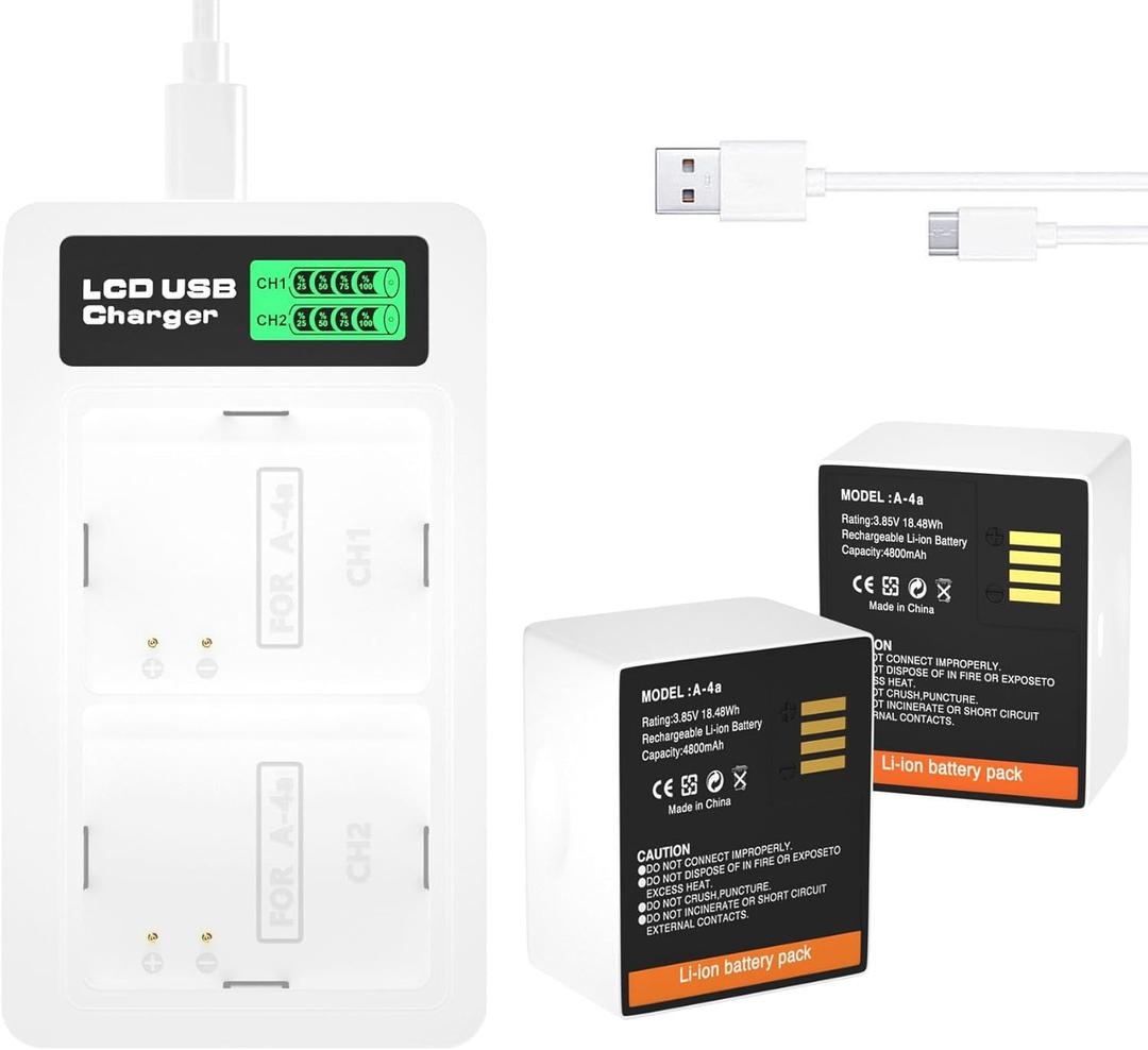 2-Pack 4800mAh Rechargeable Battery with Dual LCD Charger for Arlo Pro 5S 2K, Pro 4, Pro 3, Ultra 2, Ultra Camera VMA5400, VMC4060P, A-4a