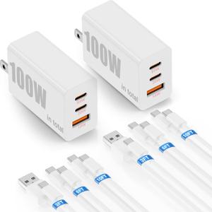 USBC Super Fast Charger 100W(in Total), Typc-C Charging Block 65W for iPhone 17/16/15 Pro Max,Plus,iPad Air,MacBook, Samsung Galaxy S26 Ultra/S25,Tab,Android, 3+3FT USB &6+6+10+10FT USBC Cable