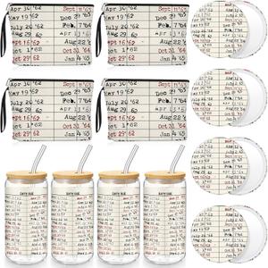 SiliFine 12pcs Book Lover Gifts Bulk Bookish Accessories Gifts for Women-17oz Glass Cup with Lids Straws Canvas Makeup Bags Compact Mirrors for Book Reading Lovers, Women, Readers