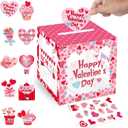 53 Pcs Valentine Boxes for Kids: Valentine's Day Cards & Mailbox Set, 10 Romantic Designs, Pink, 7.5 x 7.5 Inches (Mailbox), 3.9 Inches (Cards)