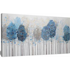 Trogonup Blue and White Tree Wall Art for Living Room Modern Forest Pictures Landscape Large Artwork for Bedroom Home Office Canvas Wall Decor 20"x40"
