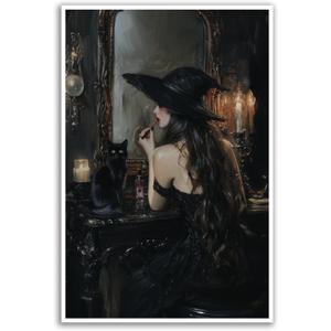 FWLBUGRA Witch lipstick print gothic bathroom wall art black cat dresser poster moody witch decor dark feminine canvas12x18in-Frameless