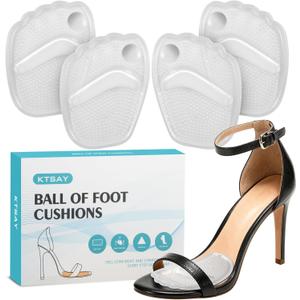 KTSAY Metatarsal Pads Women, Gel Ball of Foot Cushions for Pain Relief in Shoes, Non-Slip Heel Inserts, One Size Fits All (1 Pair, Clear)