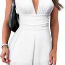 Nlife Womens Deep V Neck Halter Jumpsuit Tie Backless 2 in 1 Flowy Chiffon Shorts Romper Sexy Plunge Concert Mini Outfit, Small