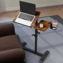 Rolling Table for Laptop Stand, Height and Angle Adjustable Over Bed Table with Wheels, Tilt-Top Laptop Desk for Couch with Cup Holder, Bed Table Tray for Eating (Rustic) (Rich)
