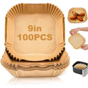 Disposable Air Fryer Paper Liners: 100Pcs 9 In Large Square Non Stick Parchment, Air Fryer Basket Liner for 8Qt - 12Qt Airfryer